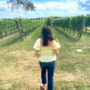 ASTR the Label Bubble Sleeve Smocked Blouse in Lemonade/yellow